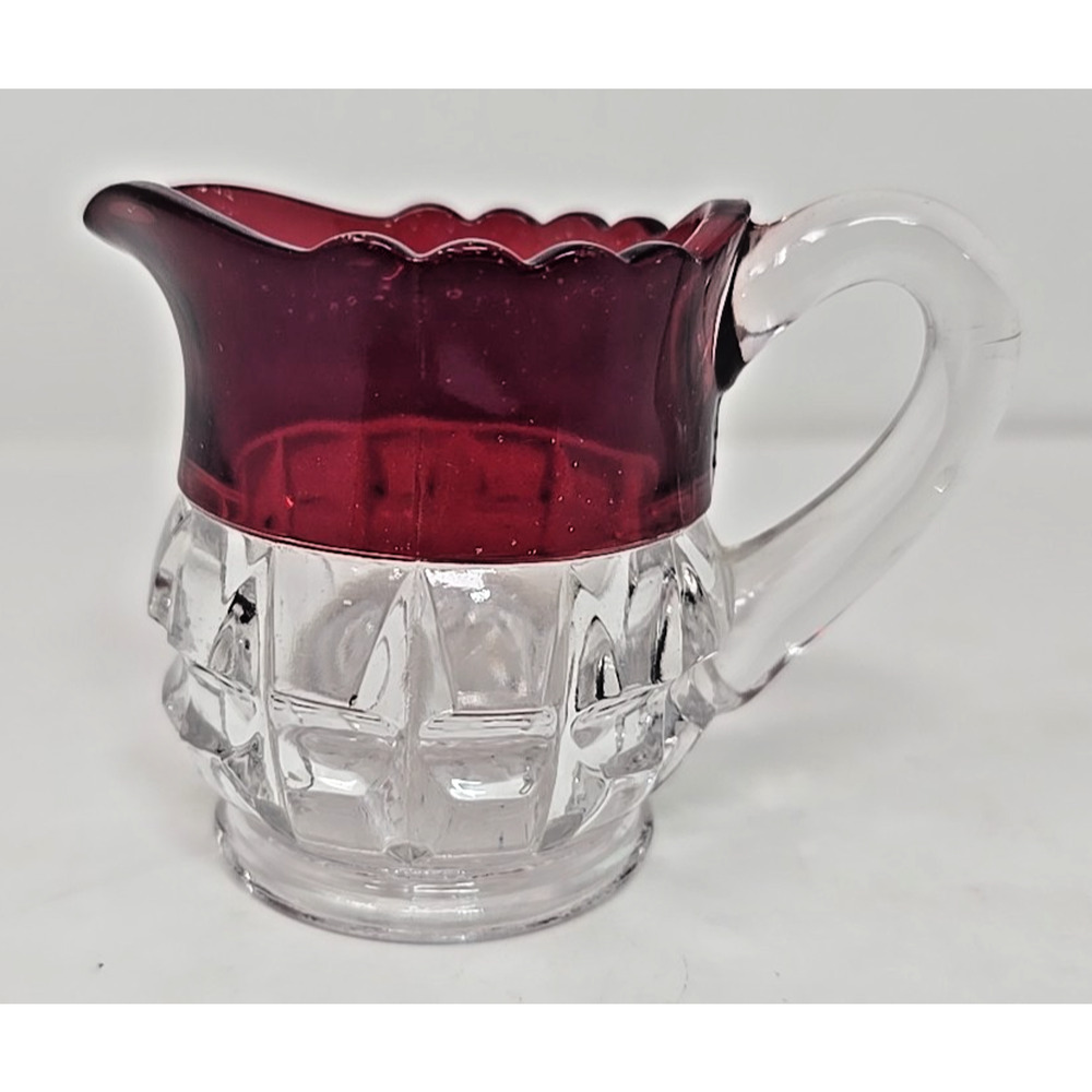 VTG Ruby Stained Flash Glass Creamer Pitcher EAPG Excelsior Adams & Company U174